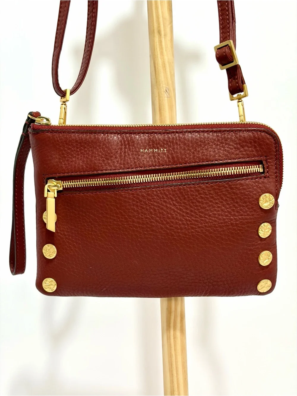 Hammitt Nash Small Crossbody In Pomodoro Red/Brushed Gold Hammered Rivets